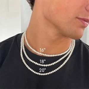 Faux Pearl Necklace Men Women Fashionable Elegant Clavicle Chain Necklace - Picture 1 of 16