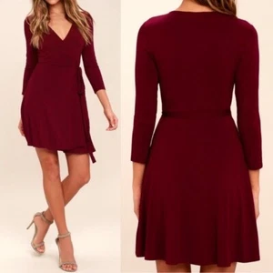 Medium NWT Lulus Maroon Jersey Wrap Twirl Worthy Dress - Picture 1 of 5