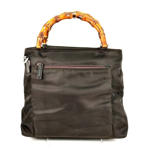 GUCCI Borsa a mano in bambù nylon marrone scuro originale X03 0170
