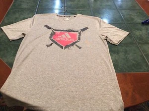 Adidas Youth XL-18 Gray Athletics Climalife T-shirt W Logo & BB Home Plate - Picture 1 of 4