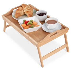 Bambus Bett Tablett Tisch für Mehrzweck Frühstück im Bett Arbeiten Servieren Zeichnen - Bild 1 von 8