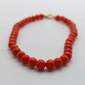 Bead coral bracelet, natural red coral, 18kt yellow gold, italian coral - Picture 1 of 3