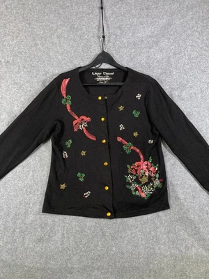 Cárdigan de Navidad Suéter para Mujer XL Negro A Presión Frontal Lentejuelas Adornado Foto 1 de 4