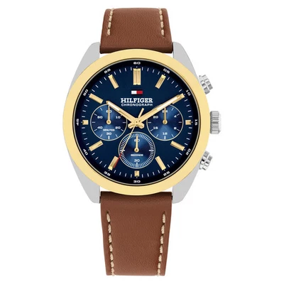 Tommy Hilfiger Brown Leather Blue Dial Chronograph Men's Watch - 1710720 - image 1 of 4