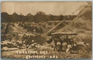 STUTTGART AR THRESHING RICE ANTIQUE REAL PHOTO POSTCARD RPPC PHOTOMONTAGE FARM - Picture 1 of 2