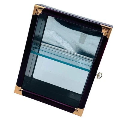 Vtg Wood & Brass Small Mirrored Curio Display Cabinet 10x8x2.5" Hang Or Standing - Image 1 of 4