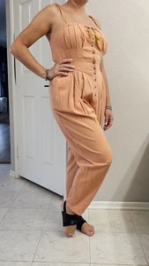Super süßer Free People pfirsich orange Spaghettiträger Overall Pullover Gr. 8 Tasche - Bild 1 von 15