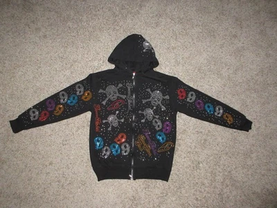 VTG  GINO GREEN GLOBAL RHINESTONE 999 SKULL ZIP UP HOODIE WOMEN XL - Image 1 of 4