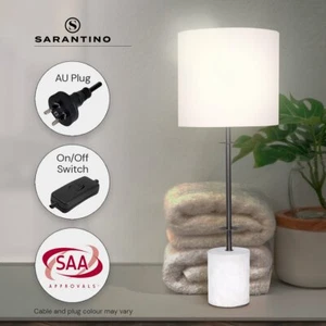Sarantino Concrete Base Table Lamp with Off-White Linen Shade - Picture 1 of 10