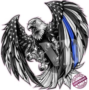 Thin Blue Line Law Enforcement American Flag Eagle Decal Sticker 5" - Picture 1 of 2
