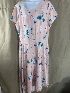 Lane Bryant New Light Pink Floral Short Sleeve Dress size 16 tie waist - Picture 1 of 13