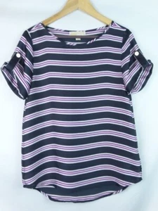 Michael Michael Kors Damen Top Gr. 6 Blau Gestreift Kurzarm Bluse - Bild 1 von 8