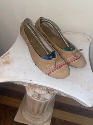 Zapatos planos de conducción Tod's para mujer de gamuza tejido ballet color azteca tostado desnudo talla 11 Italia Foto 1 de 4