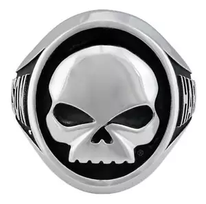 Harley-Davidson Men's Willie G Skull Stainless Steel Metal Ring - Silver/Black - Picture 1 of 4