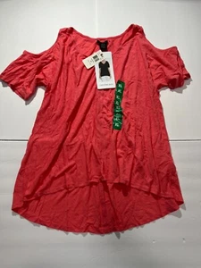 Calvin Klein Jeans Womens Coral V Neck Short Sleeve Cold Shoulder Blouse Size XL - Picture 1 of 7