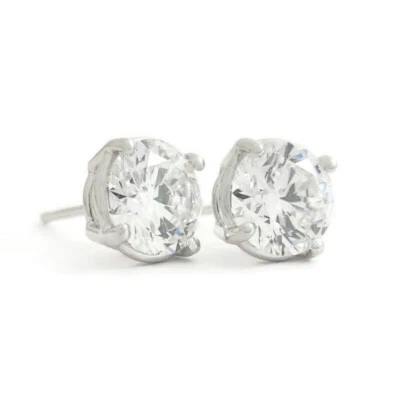 Aretes redondos de diamantes de oro blanco de 14 quilates cesta de 4 puntas, 1,90 CTW Foto 1 de 4