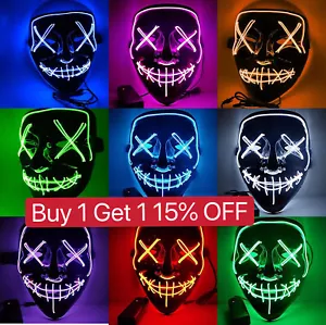 Halloween Scary Mask Cosplay Led Costume Mask EL Wire Light up Halloween Party - Picture 1 of 18