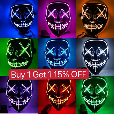 Halloween Scary Mask Cosplay Led Costume Mask EL Wire Light up Halloween Party - Image 1 of 4