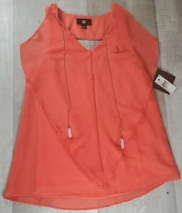 Iz Byer Layered Blouse With Removable Lanyard Women's Medium Papaya NEW - Picture 1 of 6