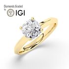 Cushion Solitaire 18K Yellow Gold Engagement Ring, 2 ct, Lab-grown IGI Certified