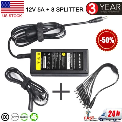 AC Adapter Charger For CCTV Security Camera DVR LED Strip Lights 8-Way Splitter - Image 1 of 4