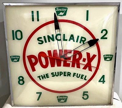 Sinclair Power X Gasoline The Super Fuel Lighted Advertising Clock Free Shipping - Image 1 of 3