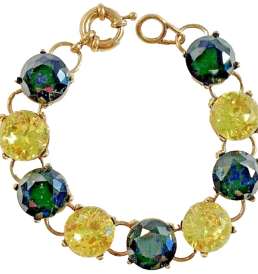 BLACK & GOLD Crystal BRACELET Gold Setting 15mm 7.5-Inch Jewelry Formal NEW - Image 1 of 4