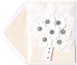Papyrus Chic Couture 3D Gemmed Leather Flowers Congratulations Married Card - Picture 1 of 3