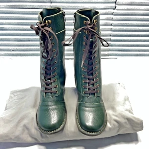 Miz Mooz Green Leather Lace Up Path Boots EU 39 US 8 Boho Festival Military - Picture 1 of 13