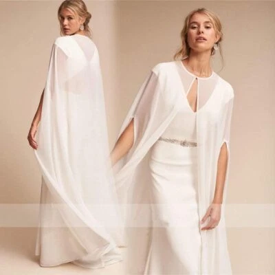 White Bridal Wedding Chiffon Wraps Wedding Cloak Floor Length with Arm Hole - Image 1 of 4