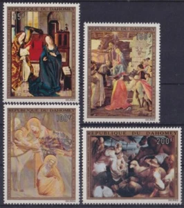F-EX58659 DAHOMEY MNH 1973 CHRISTMAS RELIGION ART PAINTING GIOTTO BOTTICELLI. - Picture 1 of 2