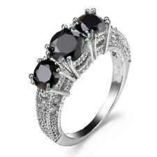 Lab Created 3Ct Black Round Cut Diamond Engagement Ring 14K White Gold Plated