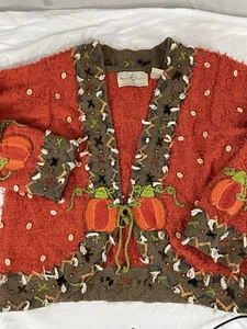 Design Options By Philip & Jane Gordon Fall Cardigan Sweater Pumpkins Buttons - Picture 1 of 13
