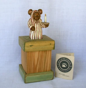 Boyds Bear carved wood treasure trinket box w lid Nightshirt Candle Bearstone 8" - Picture 1 of 5