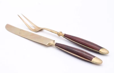 Vorlegebesteck Fischvorlegebesteck aus Messing mit Holzgriffen Vintage - Bild 1 von 3