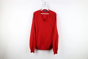 Vintage Ralph Lauren Mens Size Large Pony Logo Wool Knit V-Neck Sweater Red - Picture 1 of 11