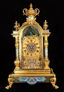 Massive 1880 Antique Ormolu Bronze Enameled Case Automaton Musical Bracket Clock - Picture 1 of 20