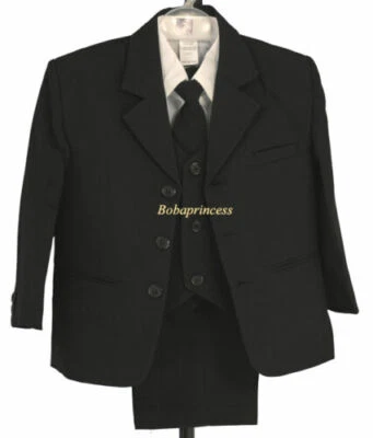 NEW BOY (Sz 8/10/12/14) FORMAL 5 PCS BLACK SUIT SET,Wedding/Recital/Graduation  - Image 1 of 4