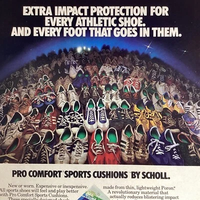 Zapatilla deportiva Scholl anuncio impreso original vintage 1981 rara para correr Nike Adidas Converse Foto 1 de 4