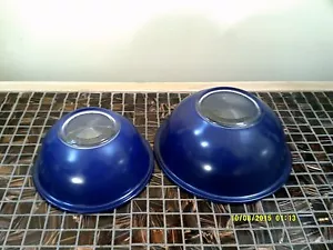 PYREX VINTAGE 2PZ. SET CIOTOLE DI MISCELAZIONE NIDIFICAZIONE BLU COBALTO CON FONDO TRASPARENTE USATE - Foto 1 di 10