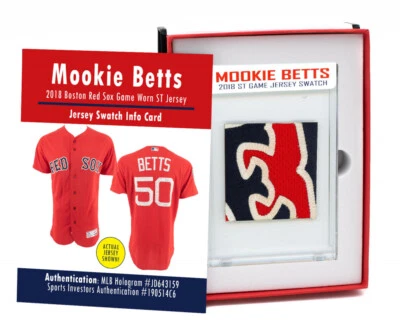 Camiseta Mookie Betts 2018 Boston Red Sox usada em jogos Mystery Swatch Box #4777712 - Imagem 1 de 4