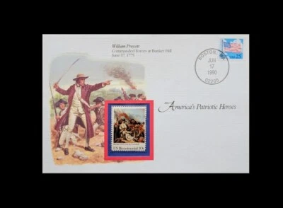 1990 AMERICAS PATRIOTIC HEROES WILLIAM PRESCOTT  FDC 10 CENT STAMP - Image 1 of 3