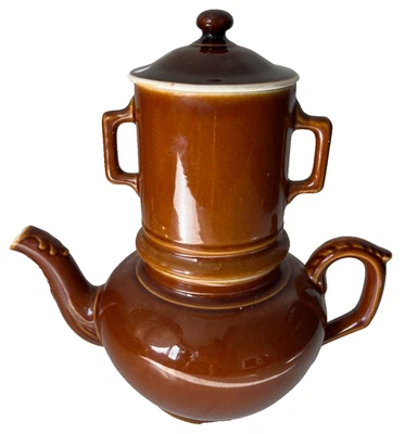 Vintage European, Brown, Glazed, Stackable Tea Pot - Image 1 of 4