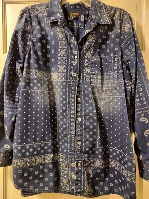 Banana Republic Womens Denim Button Up Bandana Pattern Shirt, XL - Image 1 of 4