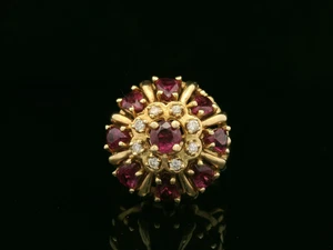 Indian Style 18ct Yellow Gold, Ruby & Diamond Dome Shape Ring - Picture 1 of 13