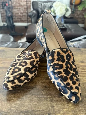 Franco Sarto Studio Leopard Print Calf Hair Leather Loafers 8 Pointed Toe - image 1 of 4