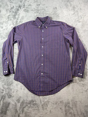 Camisa Lands End Para Hombre Grande Púrpura A Cuadros Sin Hierro Ajuste A Medida Abotonada Foto 1 de 4