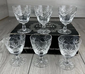 Webb Corbett Crystal Liqueur Sherry Port Glasses Coupes x6 Set Vintage in Box - Picture 1 of 12
