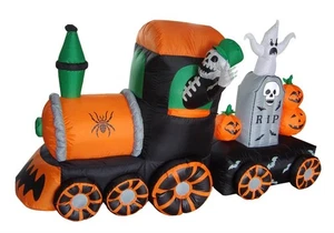 7 Foot Long Halloween Inflatable Skeleton on Train LED Lights Outdoor Indoor ... - Picture 1 of 5