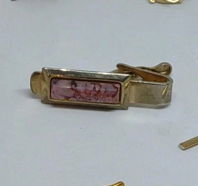 Vintage Goldtone Tie Tack Clip Men Decorated With Pink Gem  Stone - Image 1 of 3
